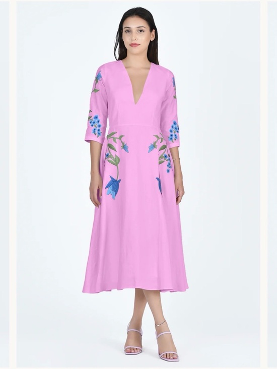 Fanm Mon Dresses & Skirts - FANM MON Women's Pink V-Neck Floral Midi Dress